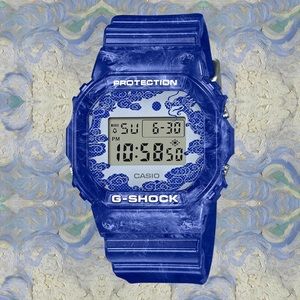 New in box! Mens G-Shock with blue and white celadon porcelain design 42.8mm